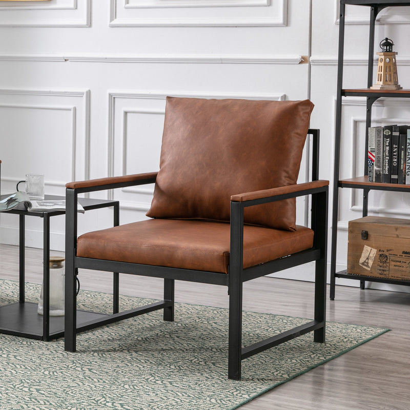 Modern Faux Leather Accent Chair with Black Metal Frame