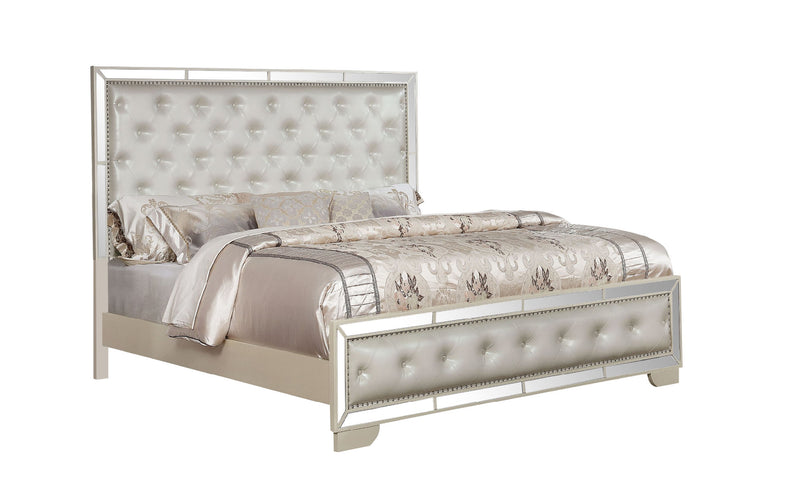 Madison Queen Size Upholstery Bed Made with Solid Wood in Beige
