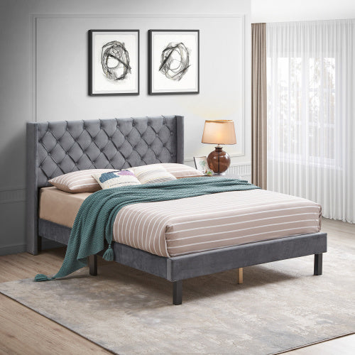 Linen Button Tufted-Upholstered Queen Bed