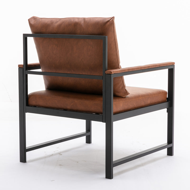 Modern Faux Leather Accent Chair with Black Metal Frame