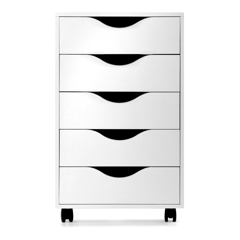Mobile Filing Storage File Vertical Wood Cabinet with Wheel Lockable Casters, 5-Drawer, 24”H
