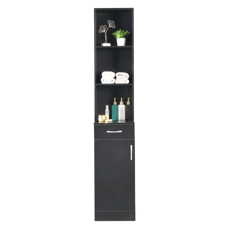 FCH MDF With Triamine One Door One Drawer Three Compartments High Cabinet Bathroom Wall Cabinet Black RT
