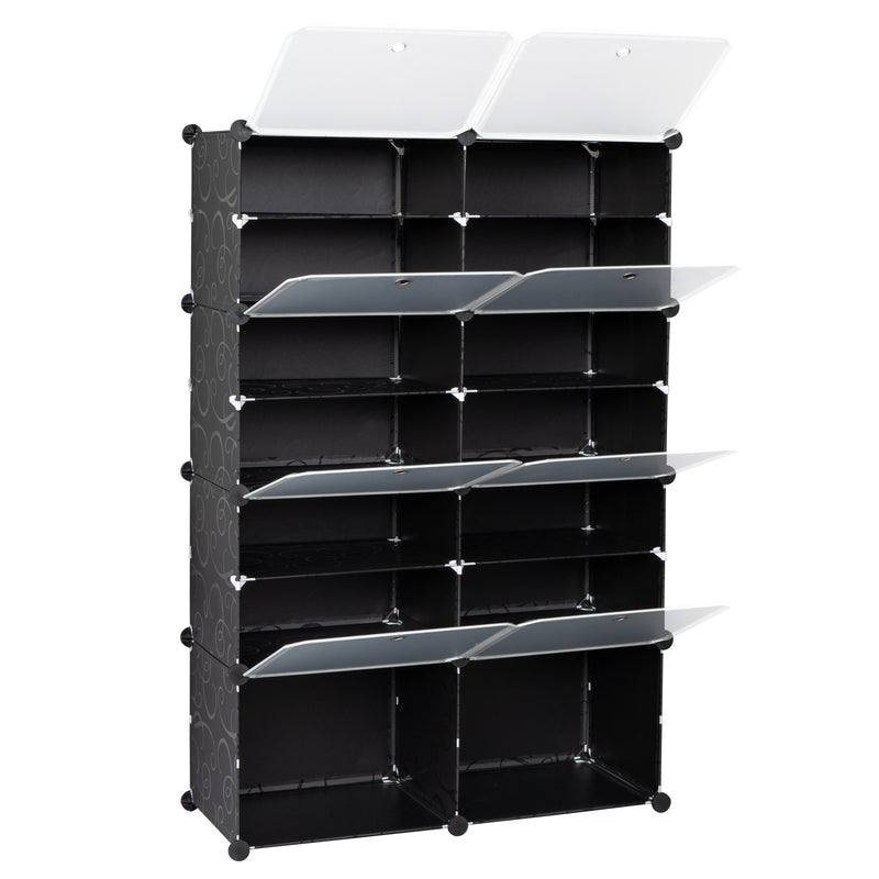 7-Tier Portable 28 Pair Shoe Rack Organizer 14 Grids Tower Shelf Storage Cabinet Stand Expandable for Heels, Boots, Slippers, Black RT