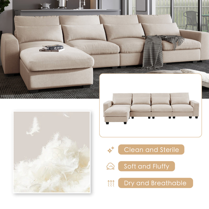 Kimberly 130" L-Shape Feather Filled Sectional Sofa