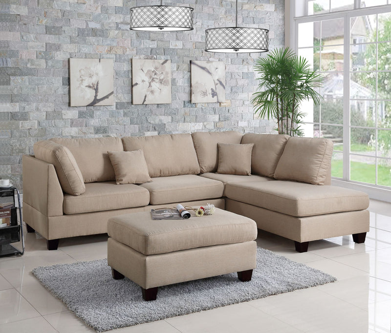 Lincoln 104" Reversible L-shaped Chaise Sofa And Ottoman Couch