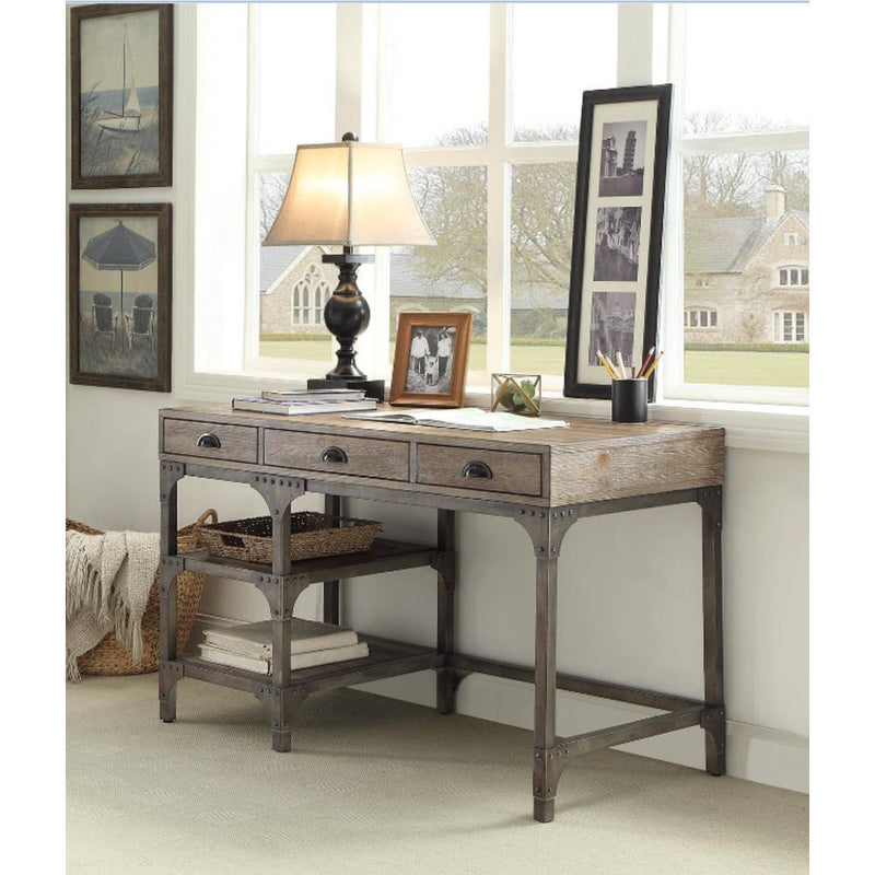 Gorden Weathered Oak & Antique Silver Desk