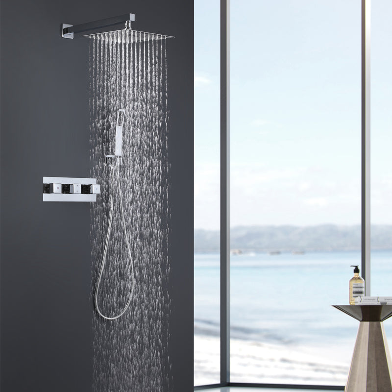 Trustmade 2 Functions Complete Shower Fixtures, 3 Knob Handles Complete Shower Systems, 10 inches Matt Black - 2W03