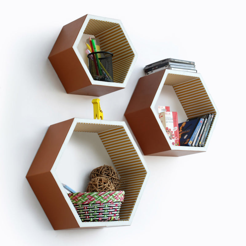 Bay Hexagon Leather Floating Shelves (Set of 3)