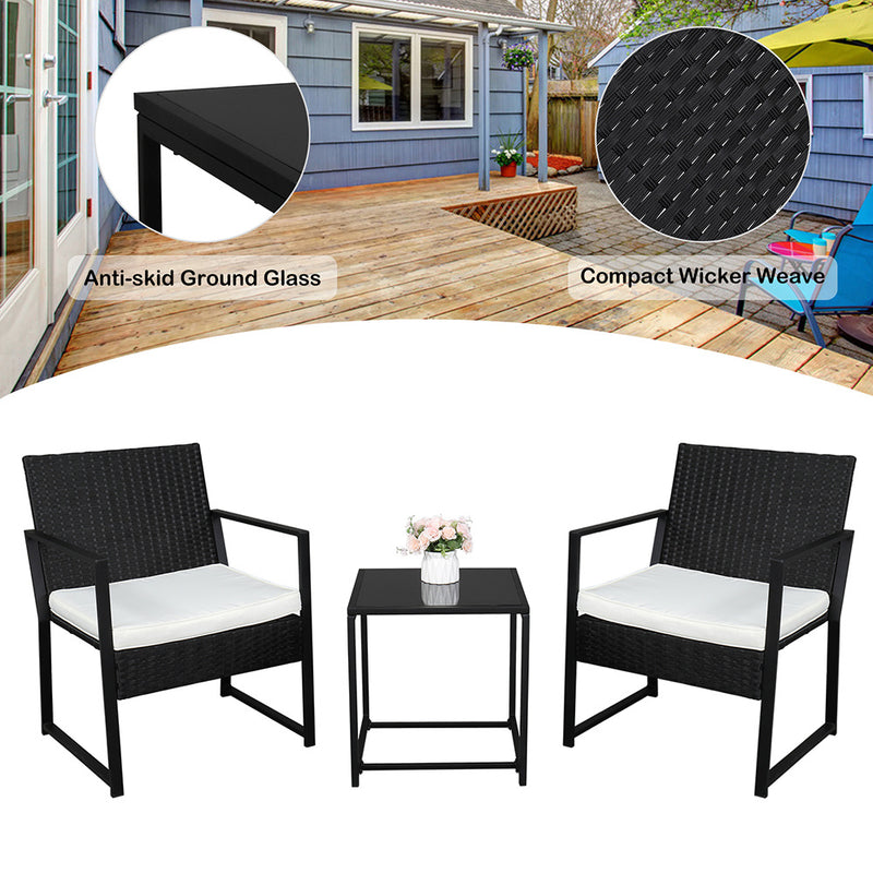 Free shipping 3 Pieces Patio Set Outdoor Wicker Patio Furniture Sets Modern Bistro Set Rattan Chair Conversation Sets with Coffee Table for Yard and Bistro YJ