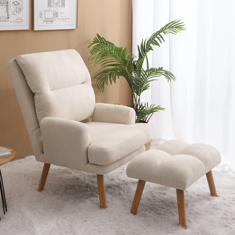 Adjustable Backrest Mid Century Modern Accent Chair with Ottoman