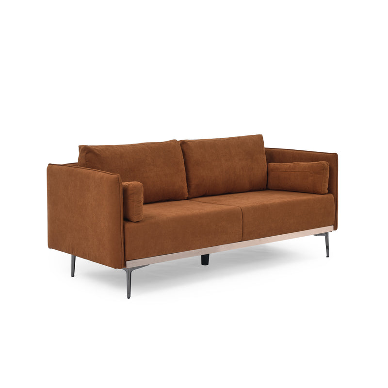 Modern Sofa 3-Seat Couch with Stainless Steel Trim and Metal Legs for Living Room, Orange