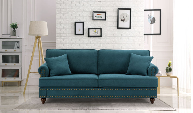 Modern Sofa for Living Room, 82" Green Chenille Sofa Couch, Sectional Love Seat Couch with Brown Legs, Upholstered Sofa for Apartment Bedroom Home Office
