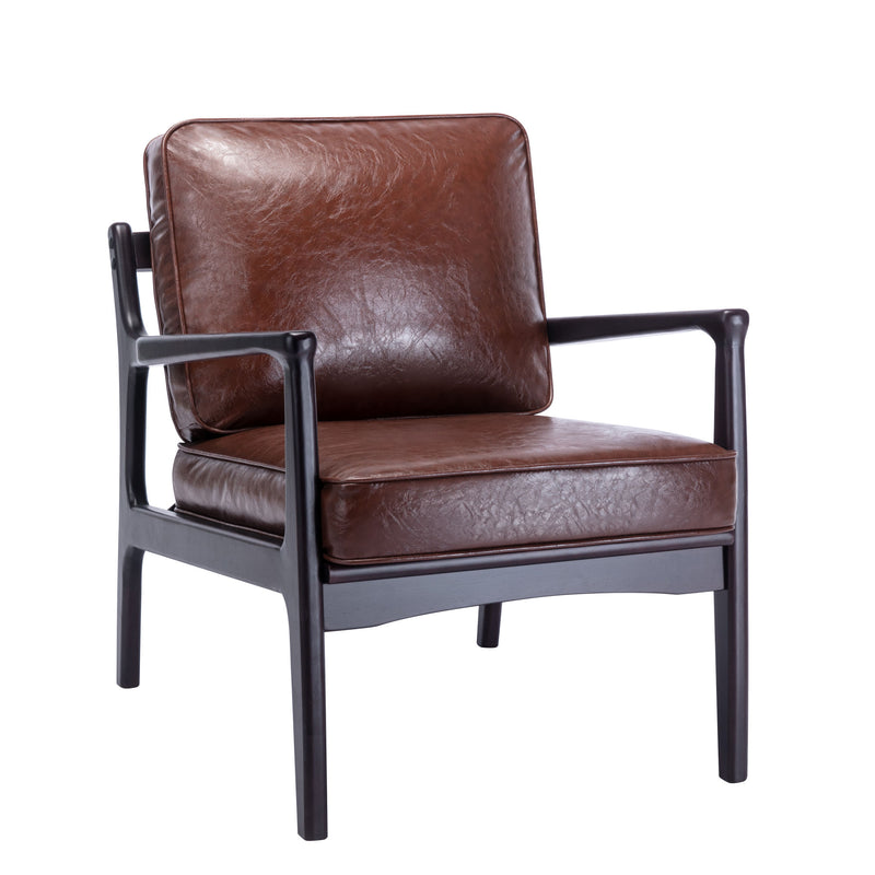 Wood Frame Armchair Mid Century Faux Leather Accent Chair
