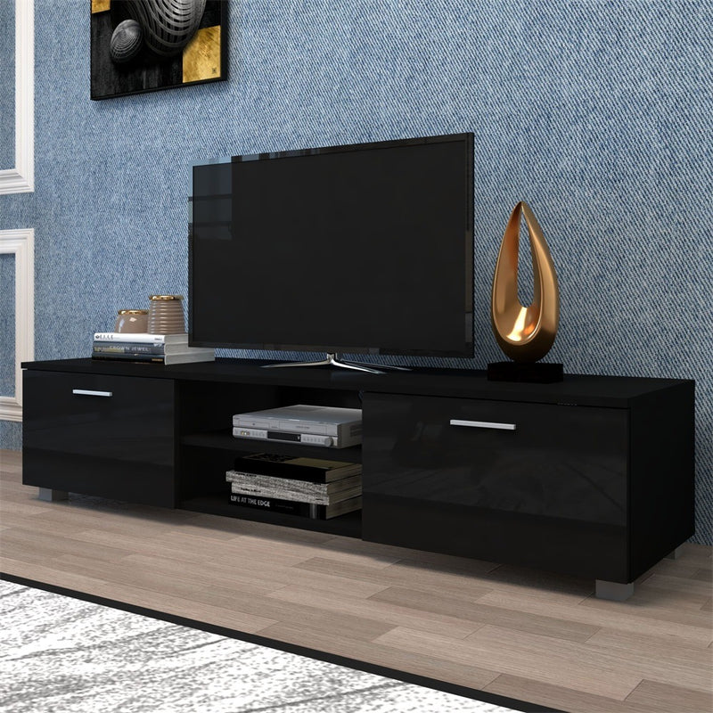 Black TV Stand for 70 Inch TV Stands, Media Console Entertainment Center Television Table, 2 Storage Cabinet with Open Shelves for Living Room Bedroom YF