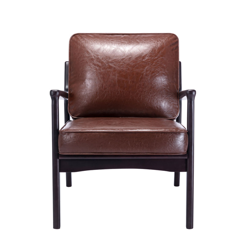 Wood Frame Armchair Mid Century Faux Leather Accent Chair