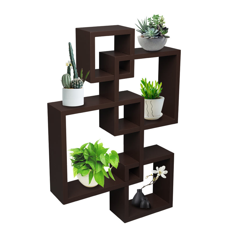Set of 4 Intersecting Decorative Color Wall Shelf Brown RT