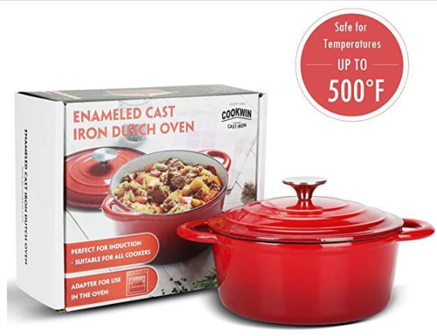 COOKWIN Enameled Cast Iron Dutch Oven with Self Basting Lid, Non-stick Enamel Coated Cookware Pot