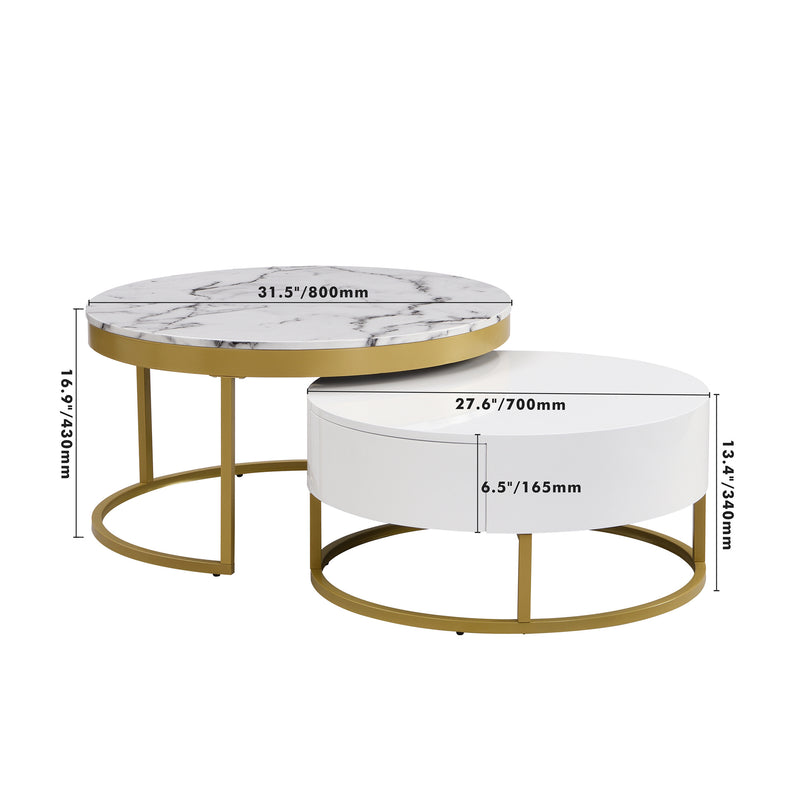 Toddy Modern Round Nesting Coffee Table with Drawers in White