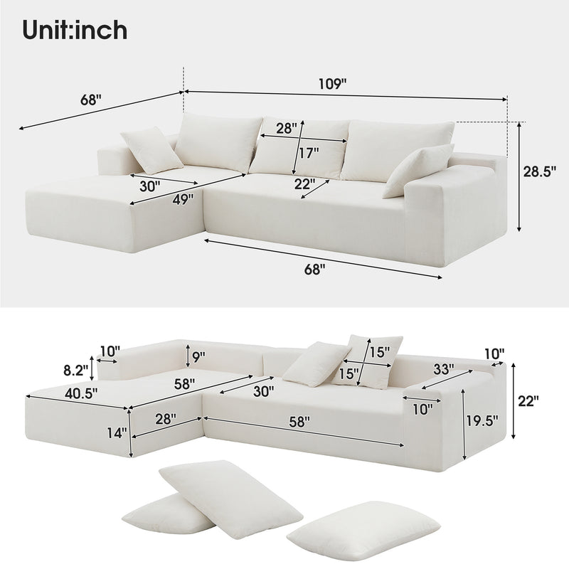 [VIDEO provided] [New] 109*68" Modular Sectional Living Room Sofa Set, Modern Minimalist Style Couch, Upholstered Sleeper Sofa for Living Room, Bedroom, Salon, 2 PC Free Combination, L-Shape, Cream