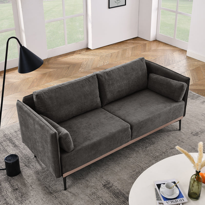 Modern Sofa 3-Seat Couch with Stainless Steel Trim and Metal Legs for Living Room, Grey