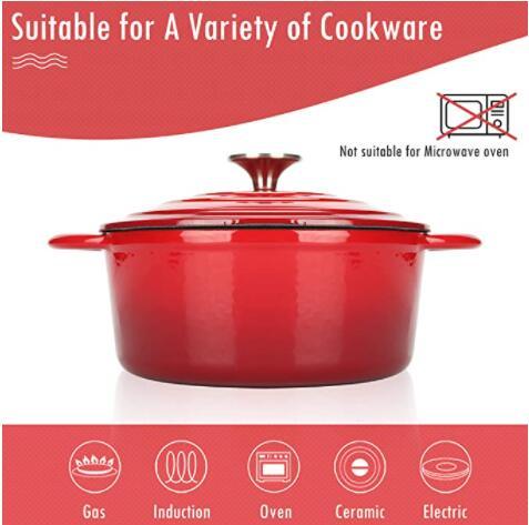COOKWIN Enameled Cast Iron Dutch Oven with Self Basting Lid, Non-stick Enamel Coated Cookware Pot
