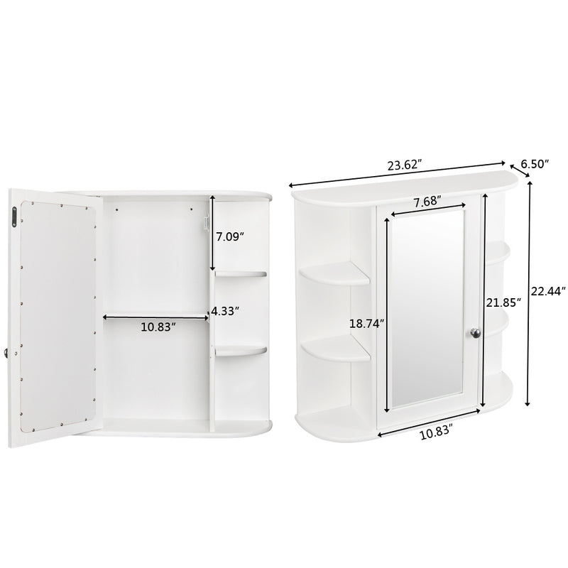 Bathroom Cabinet, Single Door Wall Mount Medicine Cabinet with Mirror(2 Tier Inner Shelves)