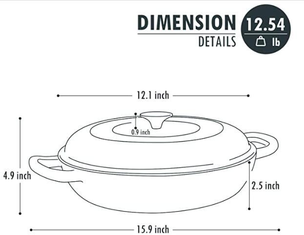 COOKWIN Cast Iron Casserole Braiser, 3.8 Quart,Heavy Duty Casserole Skillet with Lid and Dual Handles, Porcelain Enameled Surface Cookware Pot