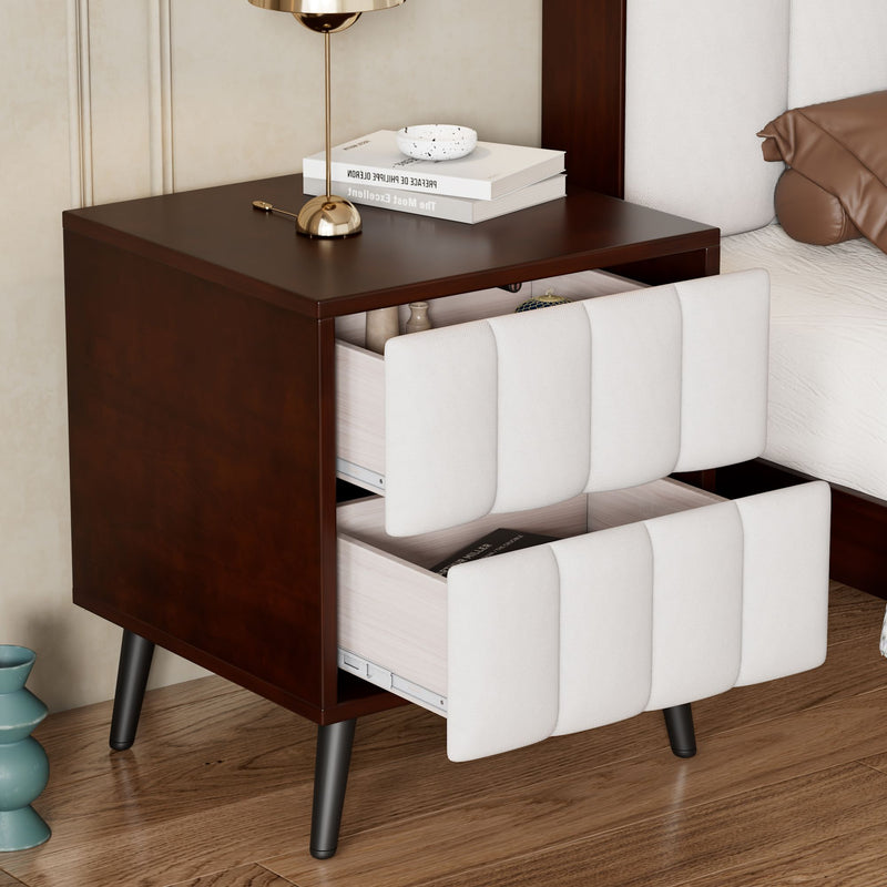Edward 2-Modern Wood+Linen Bedside Table