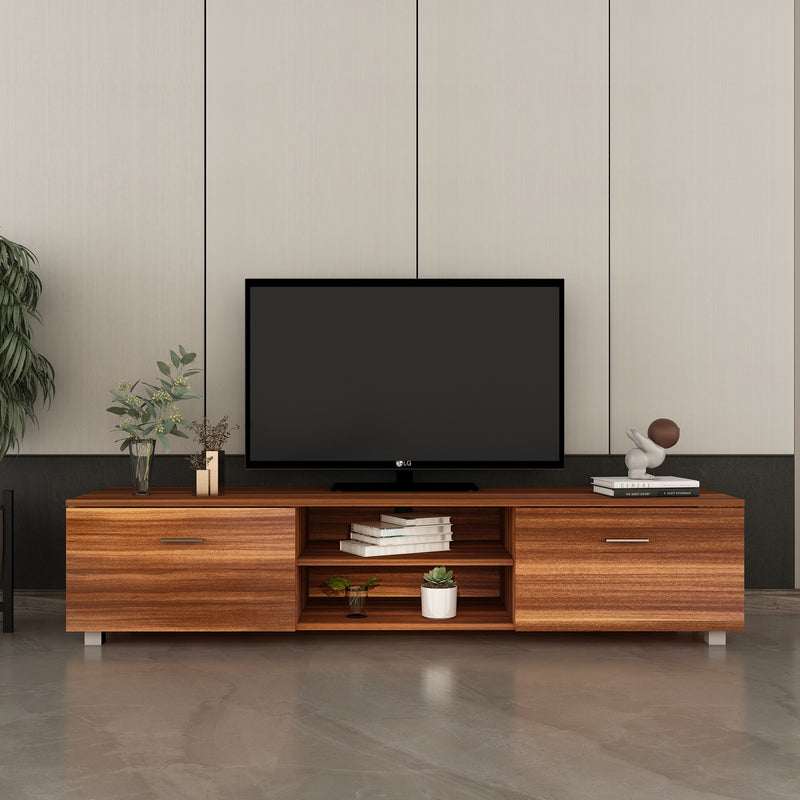 Walnut TV Stand for 70 Inch TV Stands, Media Console Entertainment Center Television Table, 2 Storage Cabinet with Open Shelves for Living Room Bedroom