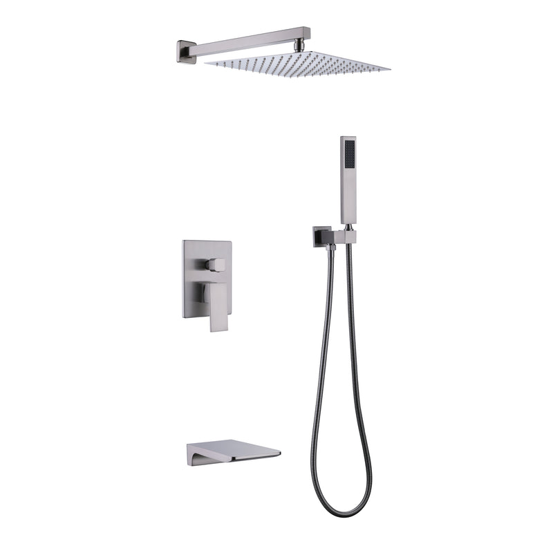 Trustmade Wall Mounted Square Rainfall Pressure Balanced Complteted Shower System with Rough-in Valve, 3 Function, 12 inches - 3W02