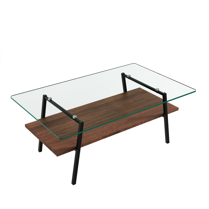 Rex Tempered Glass Coffee Table with Black Metal Legs