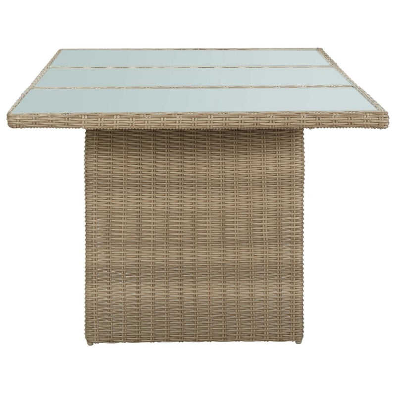Garden Dining Table Brown 78.7"x39.4"x29.1" Glass and Poly Rattan