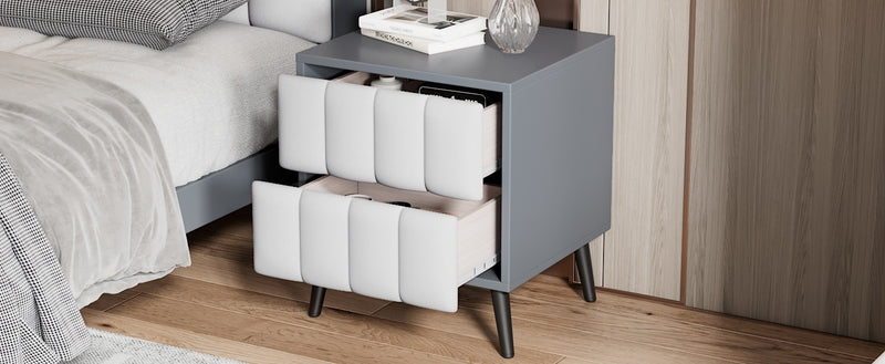 Edger 2-Drawer Modern Wood+Linen Bedside Table