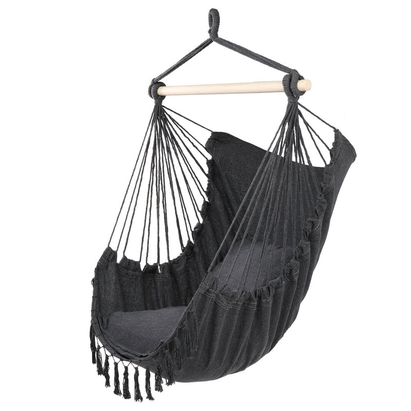 Tassel Hammock Chair Hanging Rope Swing Seat with 2 Cushions and Hardware Kits