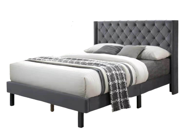 Linen Button Tufted-Upholstered Queen Bed