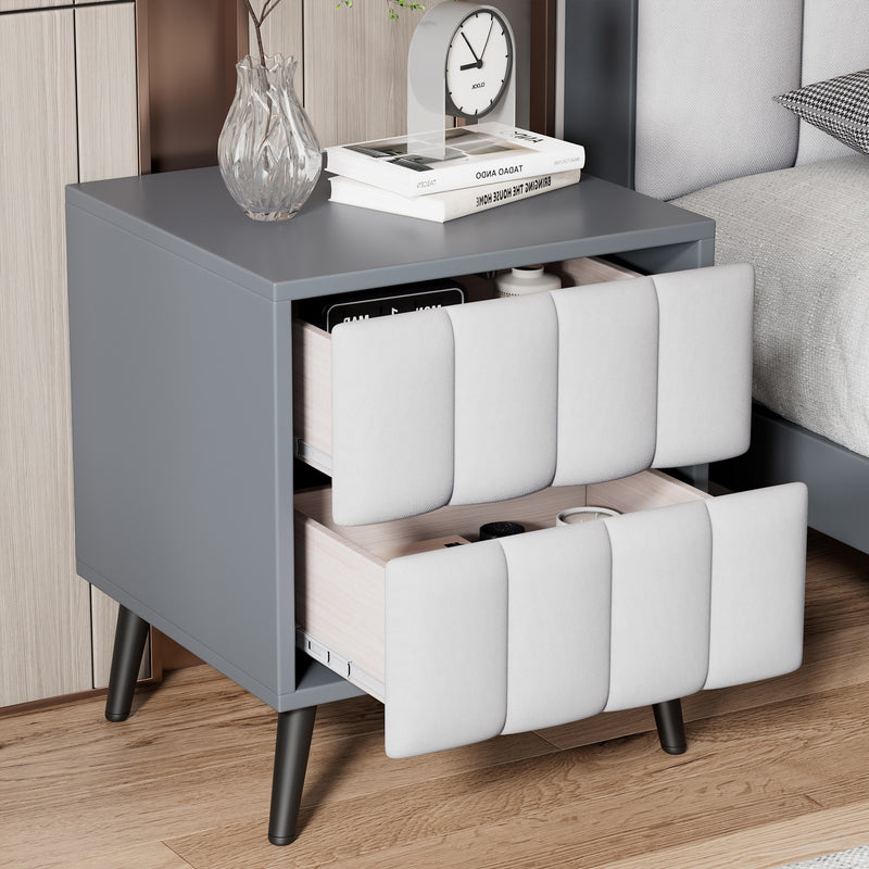 Edger 2-Drawer Modern Wood+Linen Bedside Table