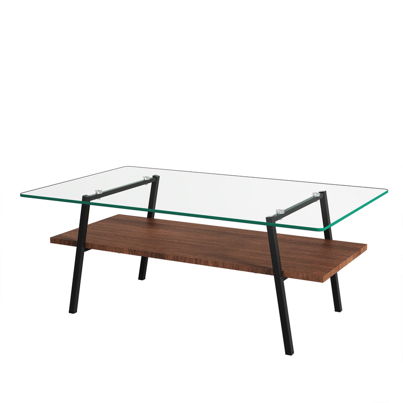 Rex Tempered Glass Coffee Table with Black Metal Legs