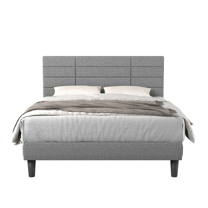 Molblly King Size Bed Frame with Upholstered Headboard, Strong Frame, and Wooden Slats Support, Non-Slip, and Noise-Free, No Box Spring Needed, Easy Assembly, Light Grey