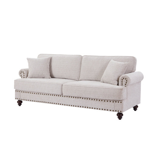 82" Chenille modern Upholstered Sofas 2 Seater Couches with Nails and Armrests (White)