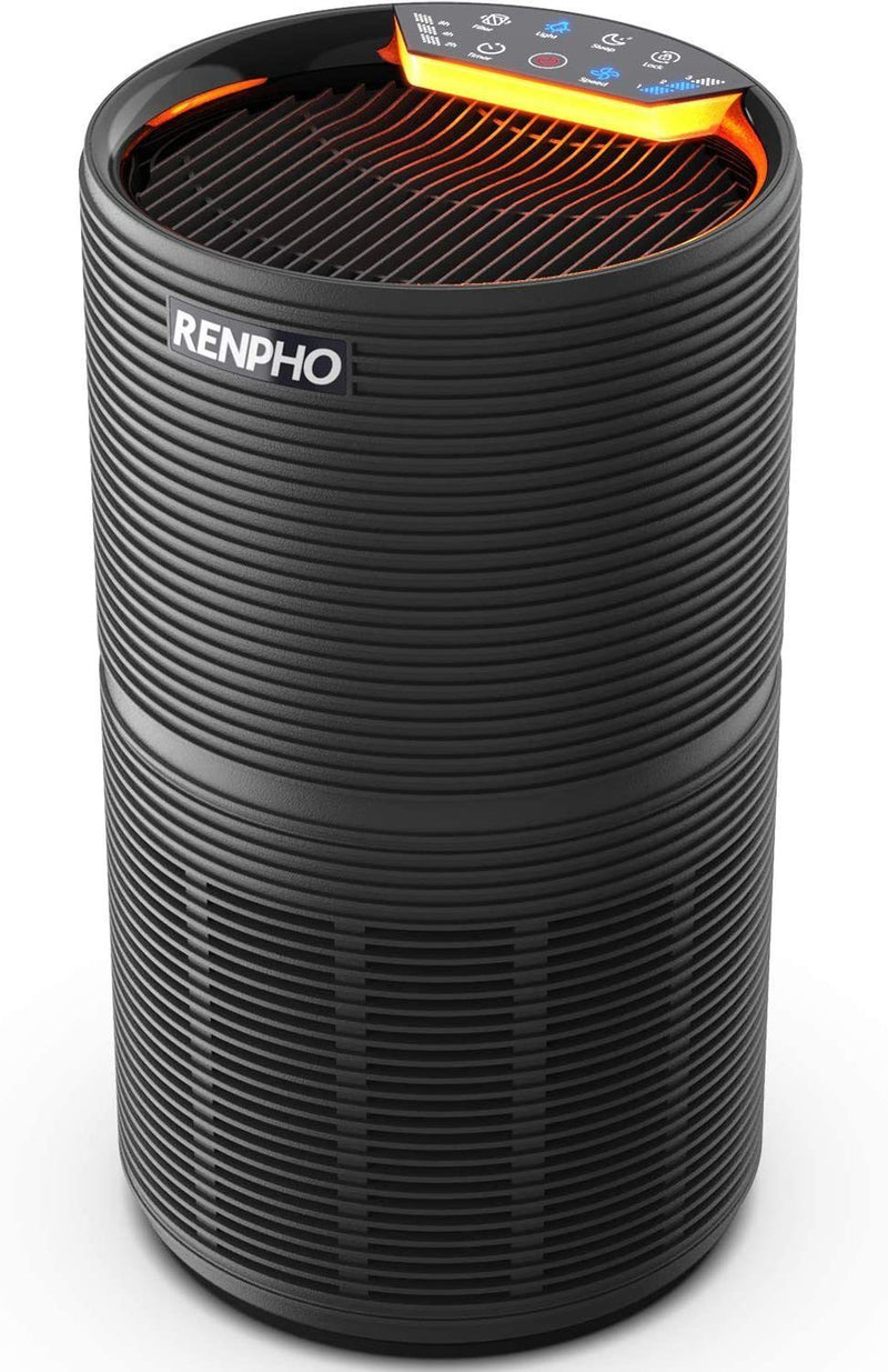 RENPHO Air Purifier for Allergies and Pets Hair with HEPA Filter, Home Bedroom 240 SQ.FT, Quiet Compact Air Cleaner Odor Eliminators for Mold, Smoke, Germ, Dust and Pollen, Night Light, black