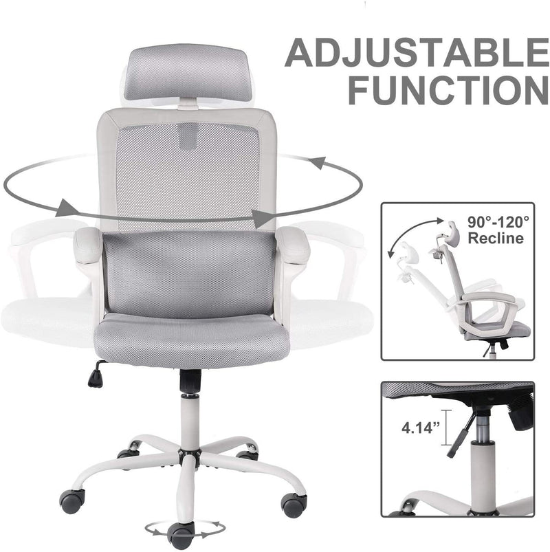 Smugdesk Office Chair, High Back Ergonomic Mesh Desk Office Chair with Padding Armrest and Adjustable Headrest -Gray