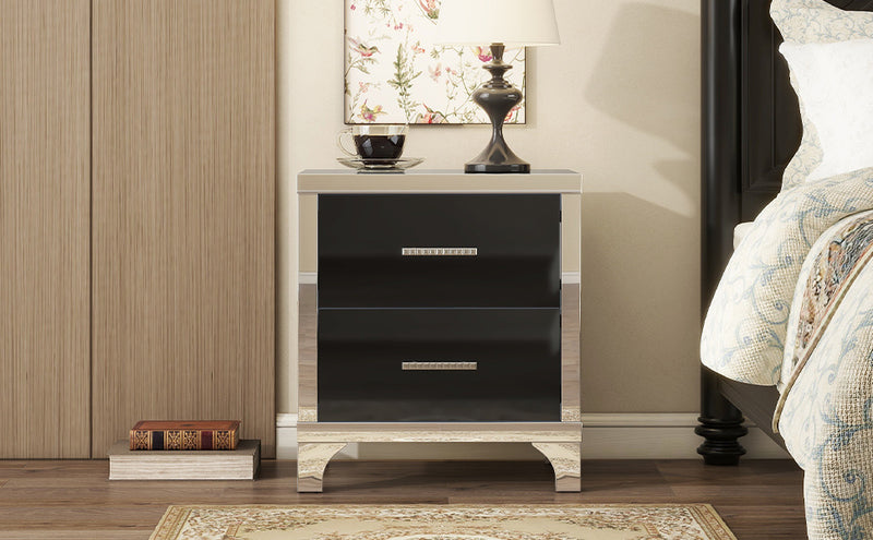 Luna High Gloss Mirrored Bedside Table with 2 Drawers