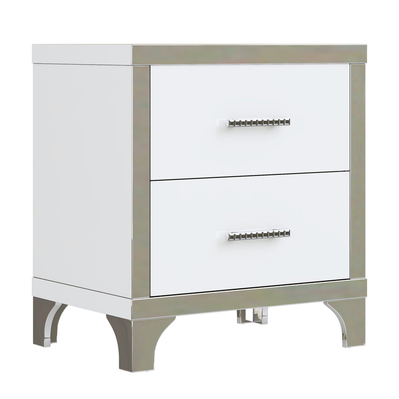 Dutch High Gloss Mirrored Bedside Table with 2 Drawers