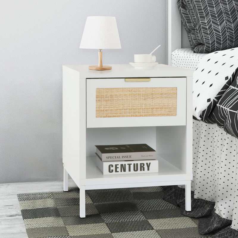 Sussex Modern Wood Nightstand with Natural Rattan Drawer