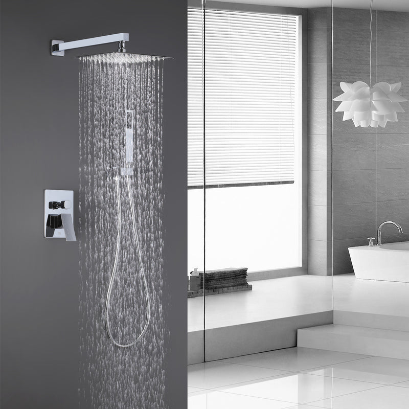 Trustmade Wall Mounted Square Rainfall Pressure Shower System with Rough-in Valve, 10 inches - 2W02