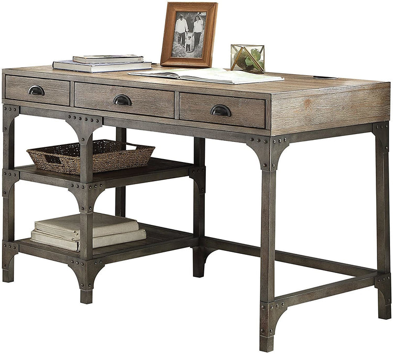 Gorden Weathered Oak & Antique Silver Desk