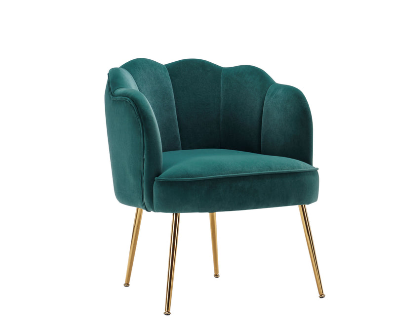 Shell Shape Velvet Accent Chair With Gold Legs
