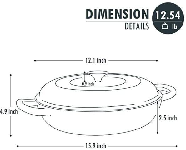 COOKWIN Cast Iron Casserole Braiser, 3.8 Quart,Heavy Duty Casserole Skillet with Lid and Dual Handles, Porcelain Enameled Surface Cookware Pot