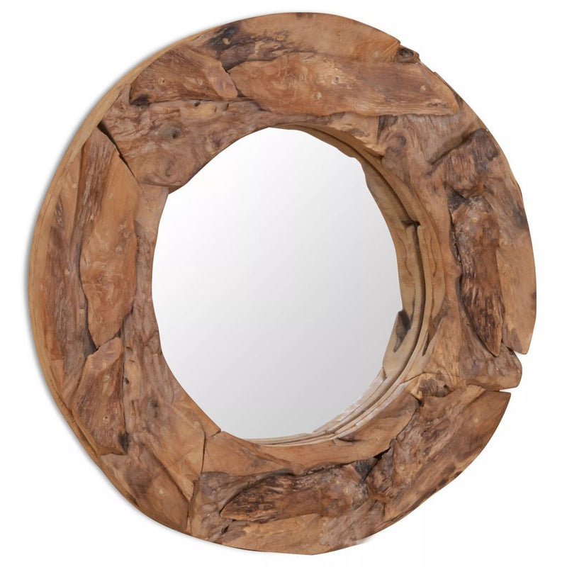 23.6" Teak Round Decorative Mirror