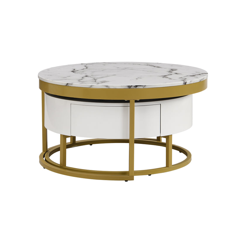 Toddy Modern Round Nesting Coffee Table with Drawers in White